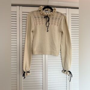 Zara Cream Cowl Neck Sweater with Black Accents